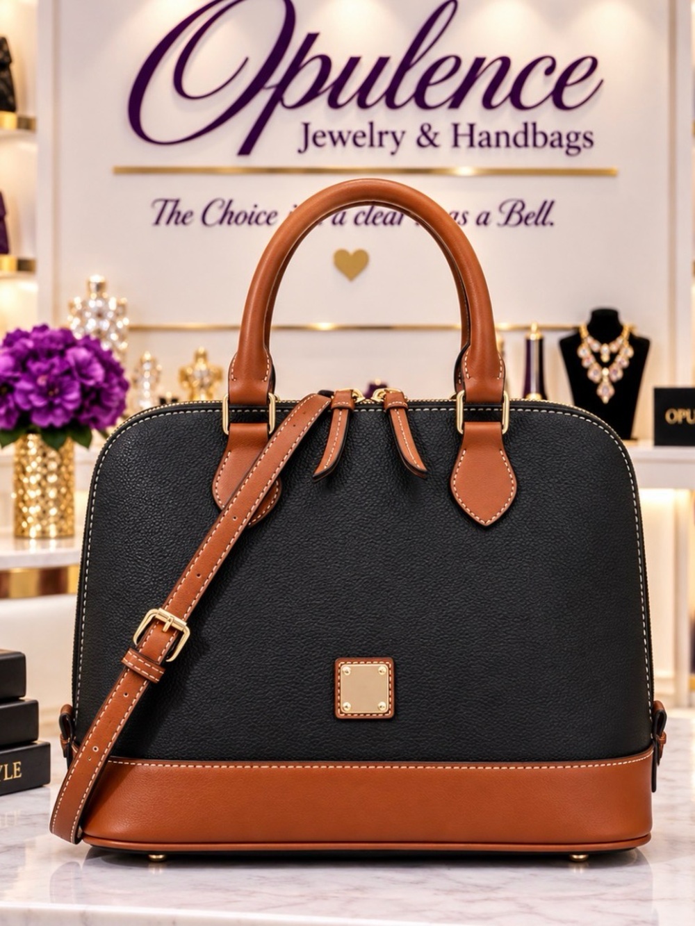 Two-Tone Black and Tan Casual Satchel